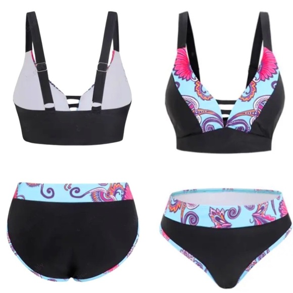 Scroll Floral Bikini Set ✦ Ladder Cutout Top + Cheeky Bottoms ✦ Adjustable Strap - Picture 8 of 16